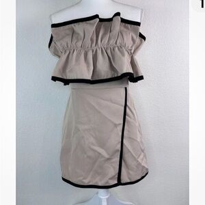 Chic Off-Shoulder Ruffle Dress with Black Accents